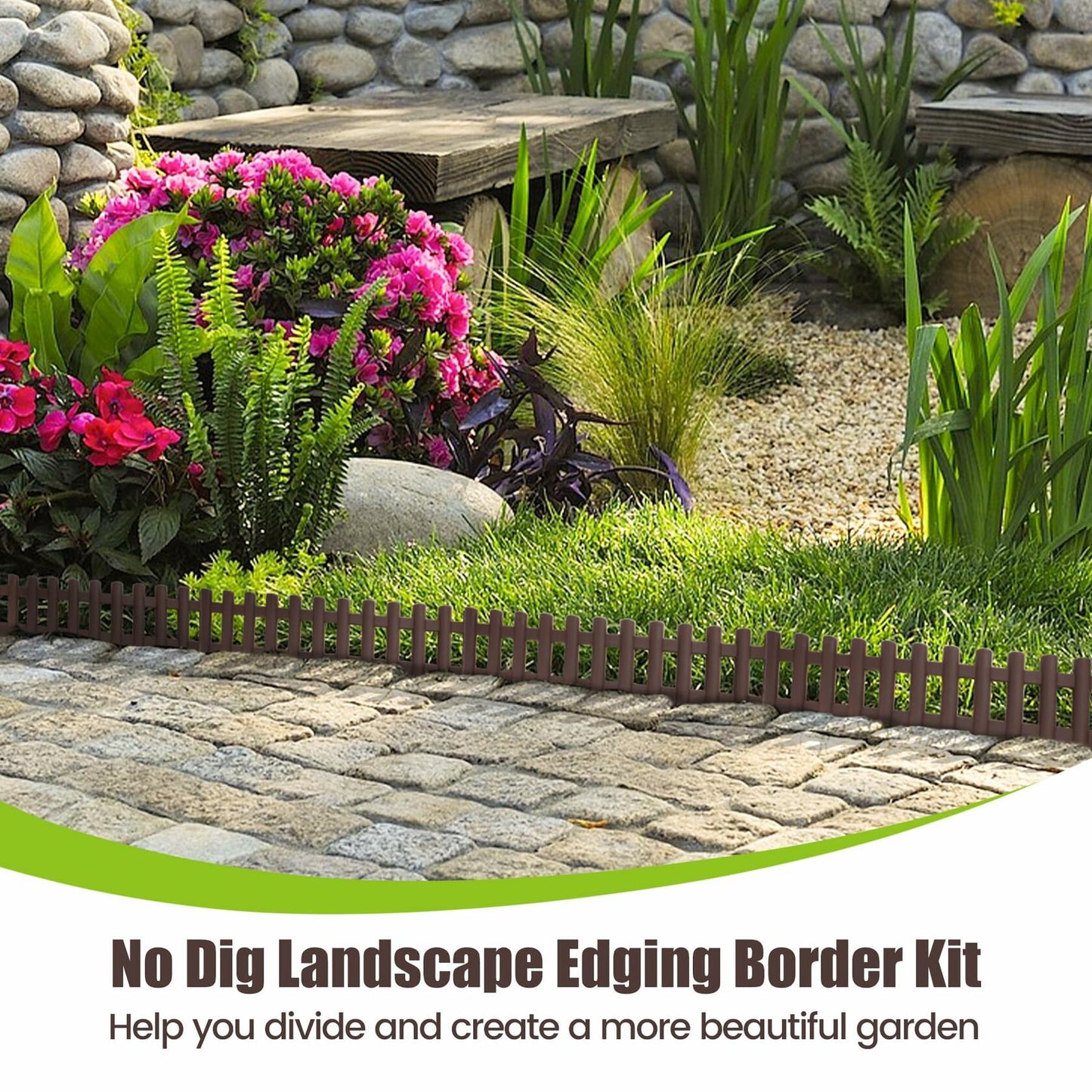 BuyAll Landscape Edging Border 17-Inch 24 Pack Brown Plastic Garden Fence