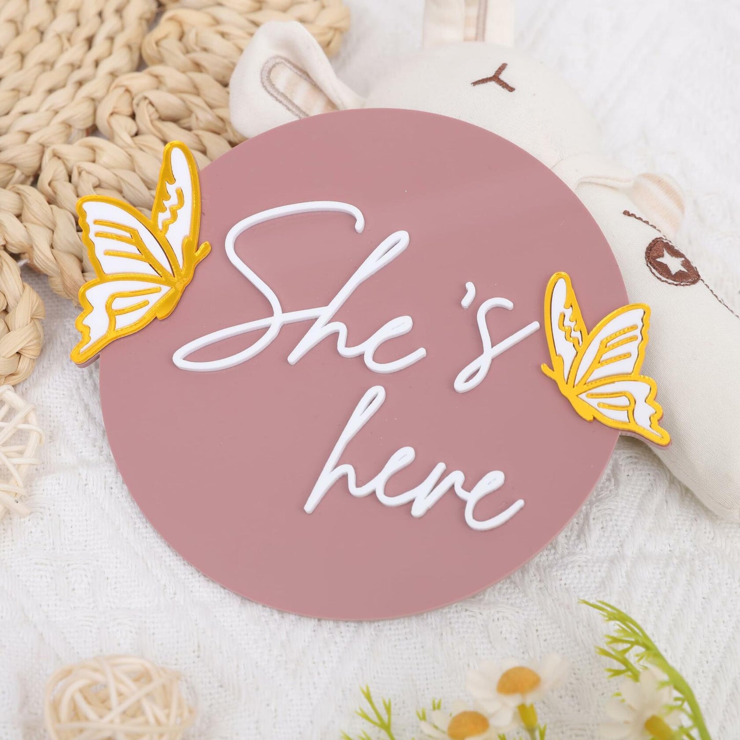 WAWUO She's Here Milestone Board Butterfly Gender Reveal Party Decor Acrylic