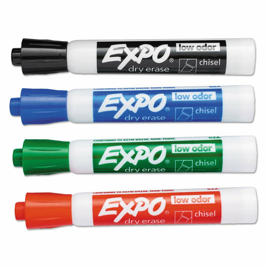EXPO Low Odor Dry Erase Markers Chisel Tip Basic Assorted 4 pk