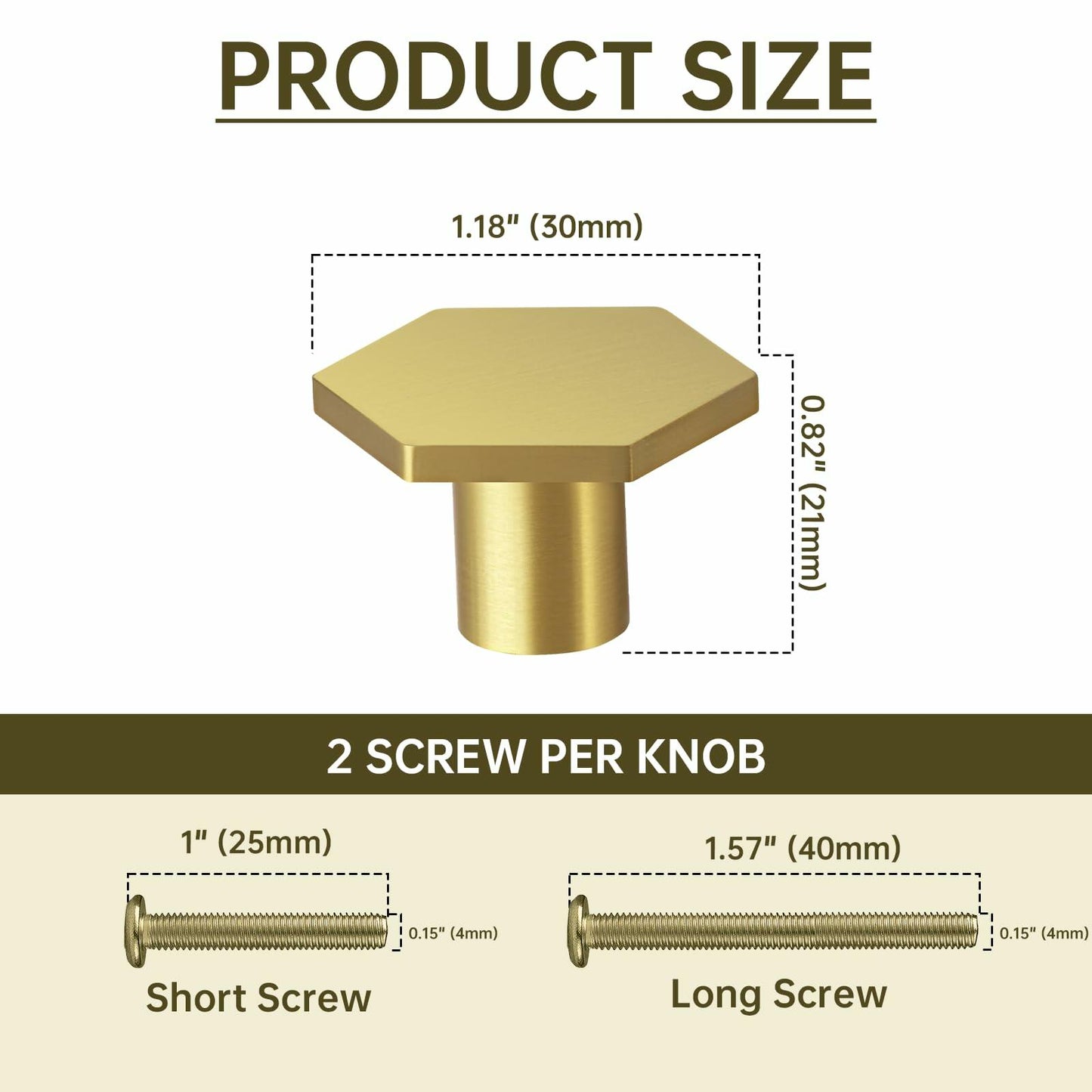 MODMONE Solid Brass Hexagonal Cabinet Knobs 1.18" Brushed Gold 10 Pack