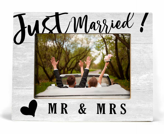 XDFVL Just Married Wedding Photo Frame Black 8x10 Horizontal