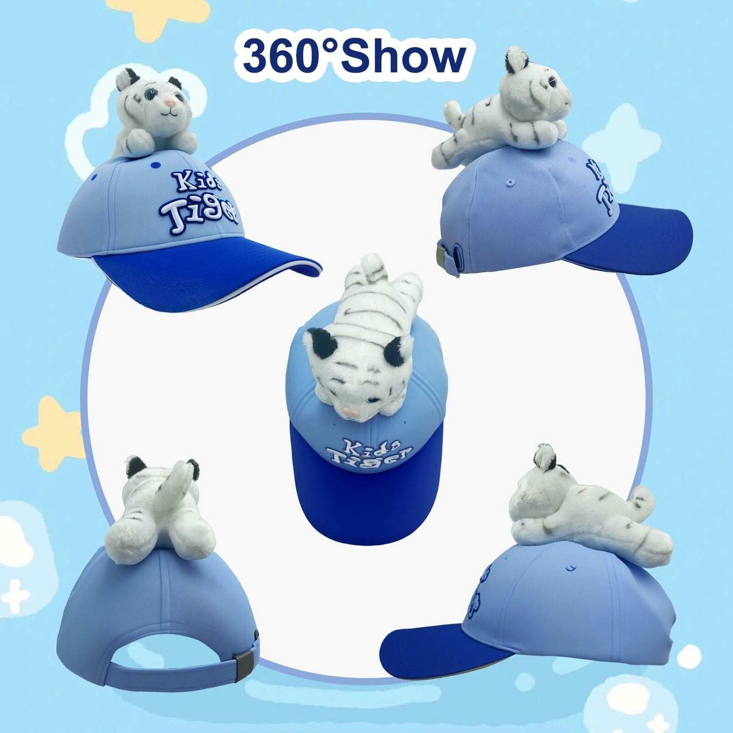 GADMEXILY Kids Boys Adjustable Cotton Baseball Cap Plush Tiger Hat Blue