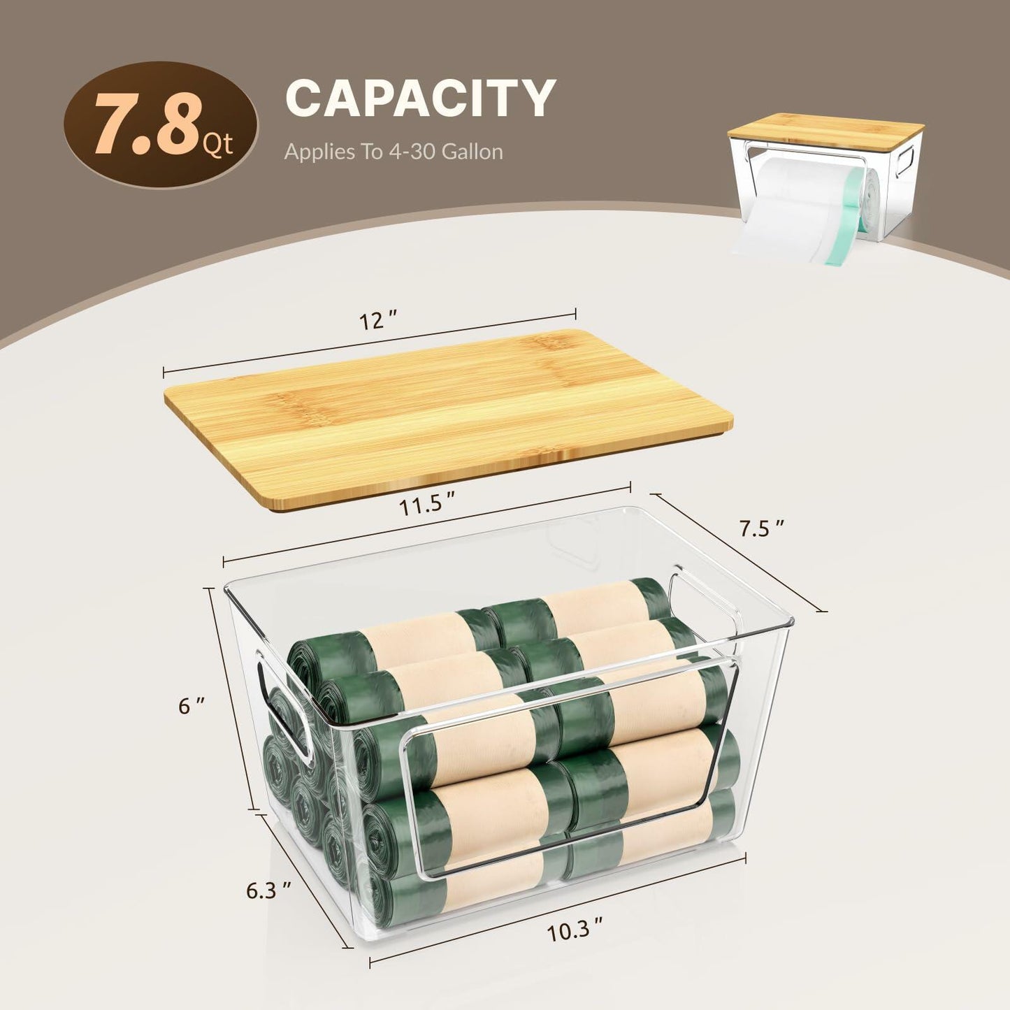 IDEATECH Trash Bag Holder Dispenser Clear for 4/13/30 Gallon Bags 1Pack