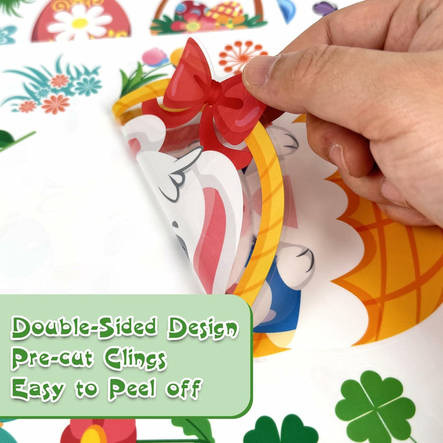 AOWDIAO Easter Window Clings 12 Sheets 366 Pcs Reusable 12x9 Inch Colorful