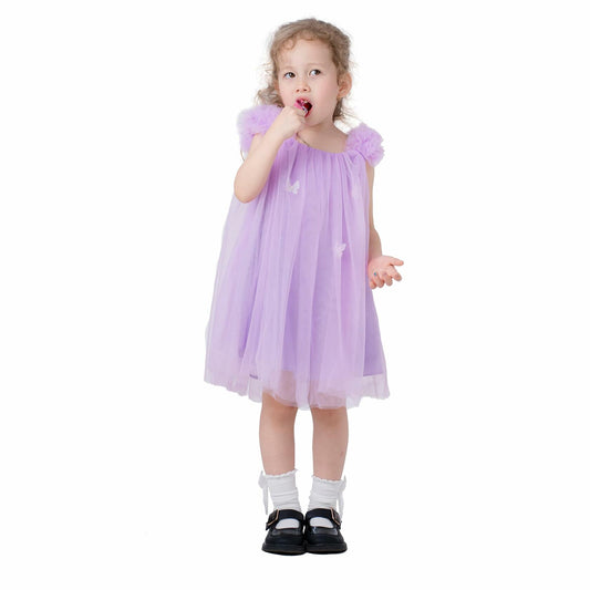 QB Baby Girl Dress Vintage Lace Collar Tulle Skirt Purple Butterfly 12M