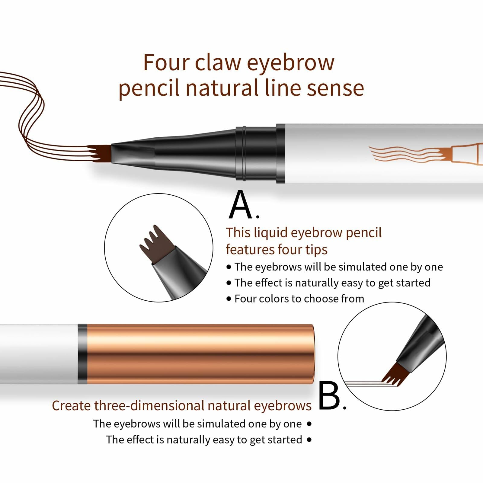 YIWANLLE Eyebrow Microblading Pen 3D Waterproof 4 Fork Tip Light Coffee 1 Count