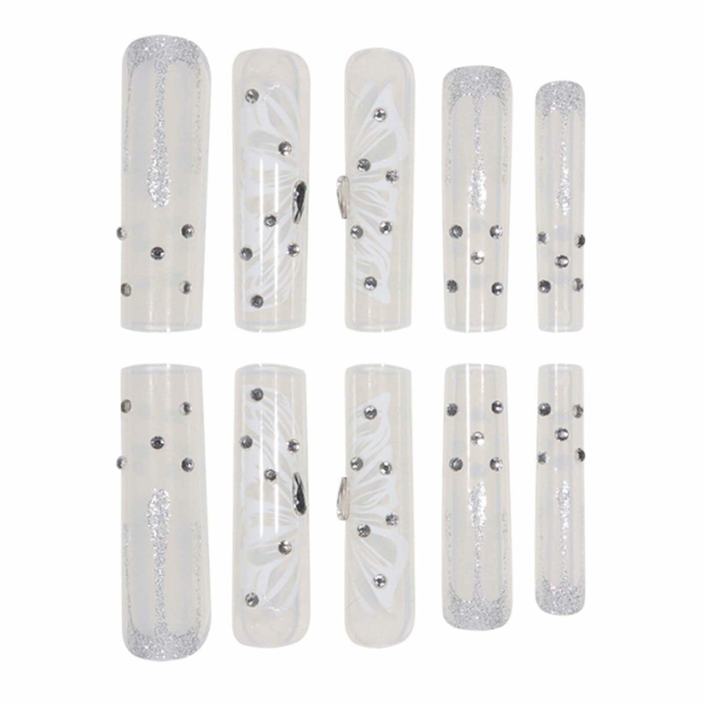 Gifiky Long Square Press-On Nails 24Pcs Gray Glitter Marble Fake Nails Women