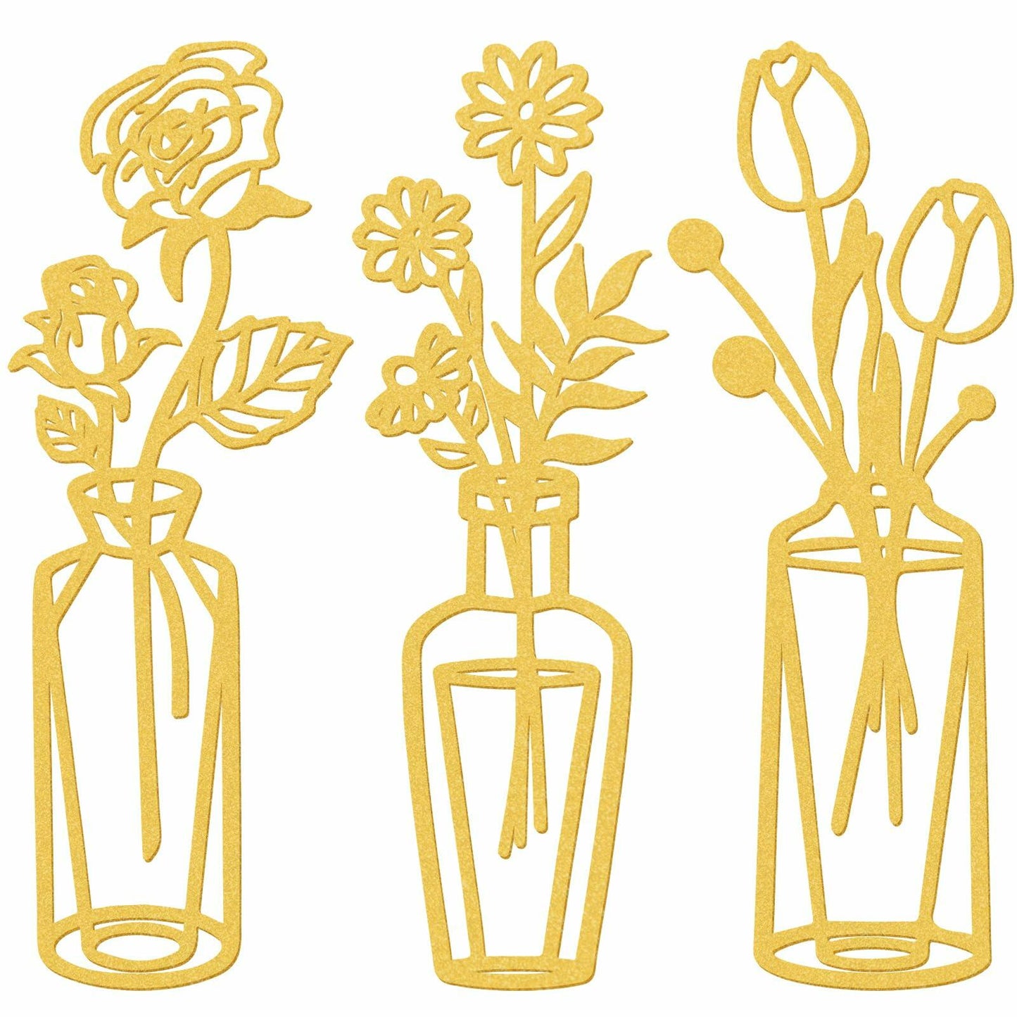 MorningRo 3 Pieces Metal Flowers Wall Decor Vase Rustic Farmhouse Gold