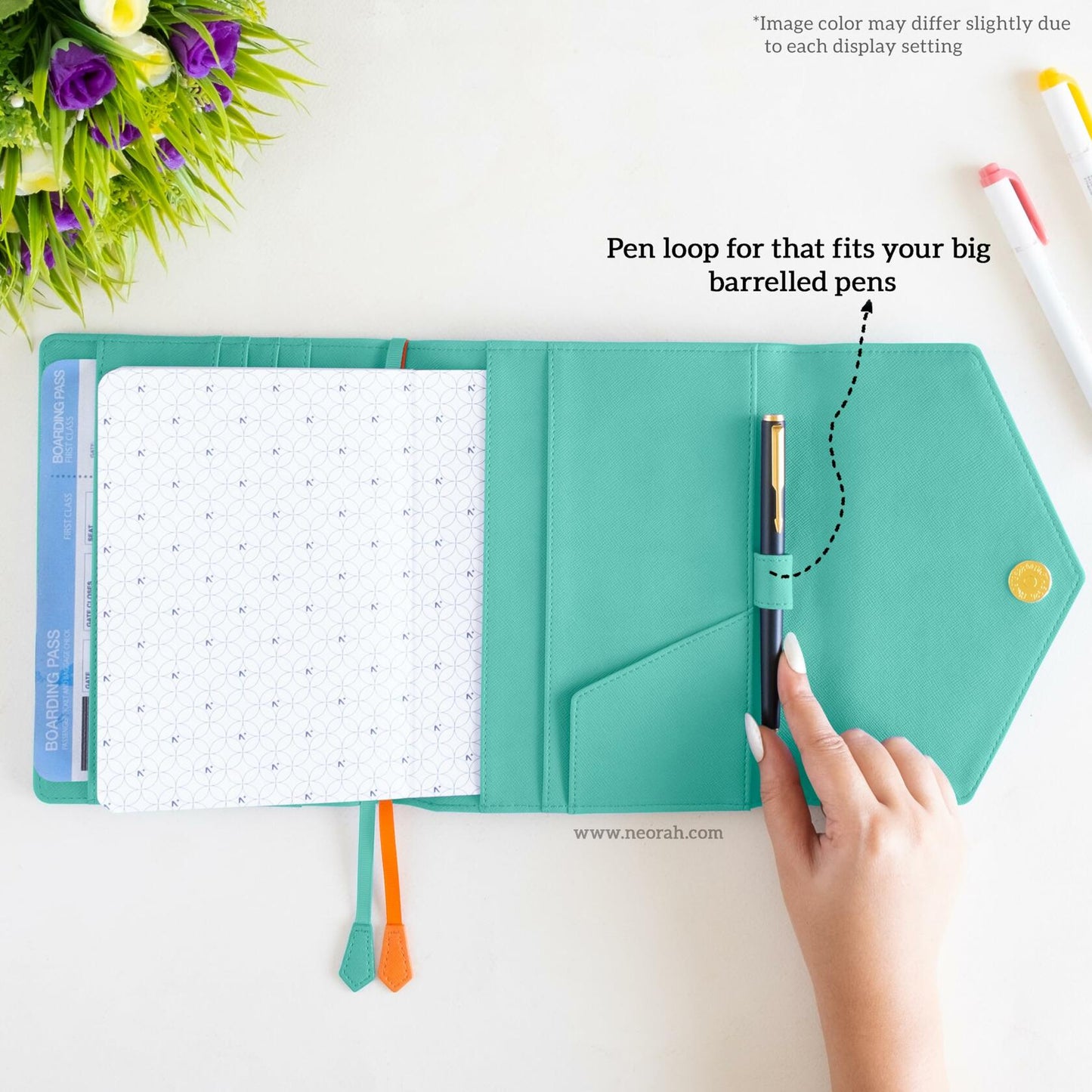 NEORAH B6 Notebook Sleeve Teal Faux Leather Dotgrid Journal Penloop Card Slots