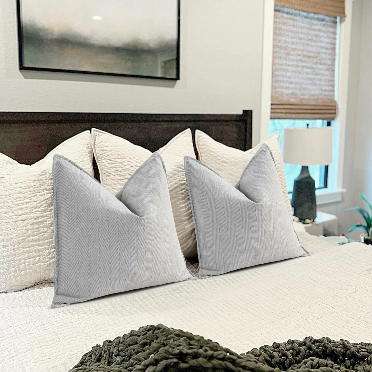 ZWJD Chenille Light Gray Pillow Covers 22x22 Set of 2 Soft Decorative