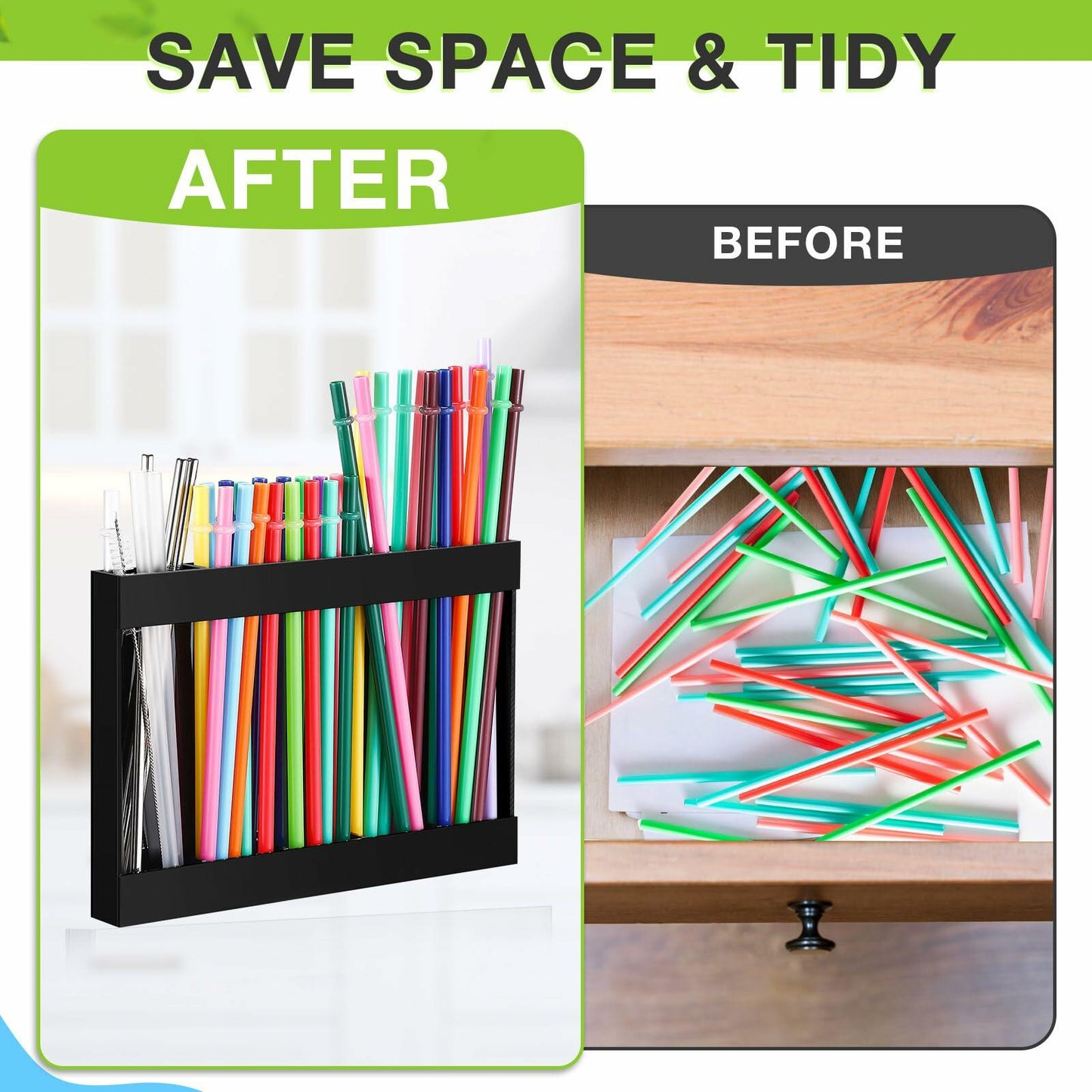 Qinyoung Acrylic Straw Holder Cabinet Door Mount Large Black Size Large