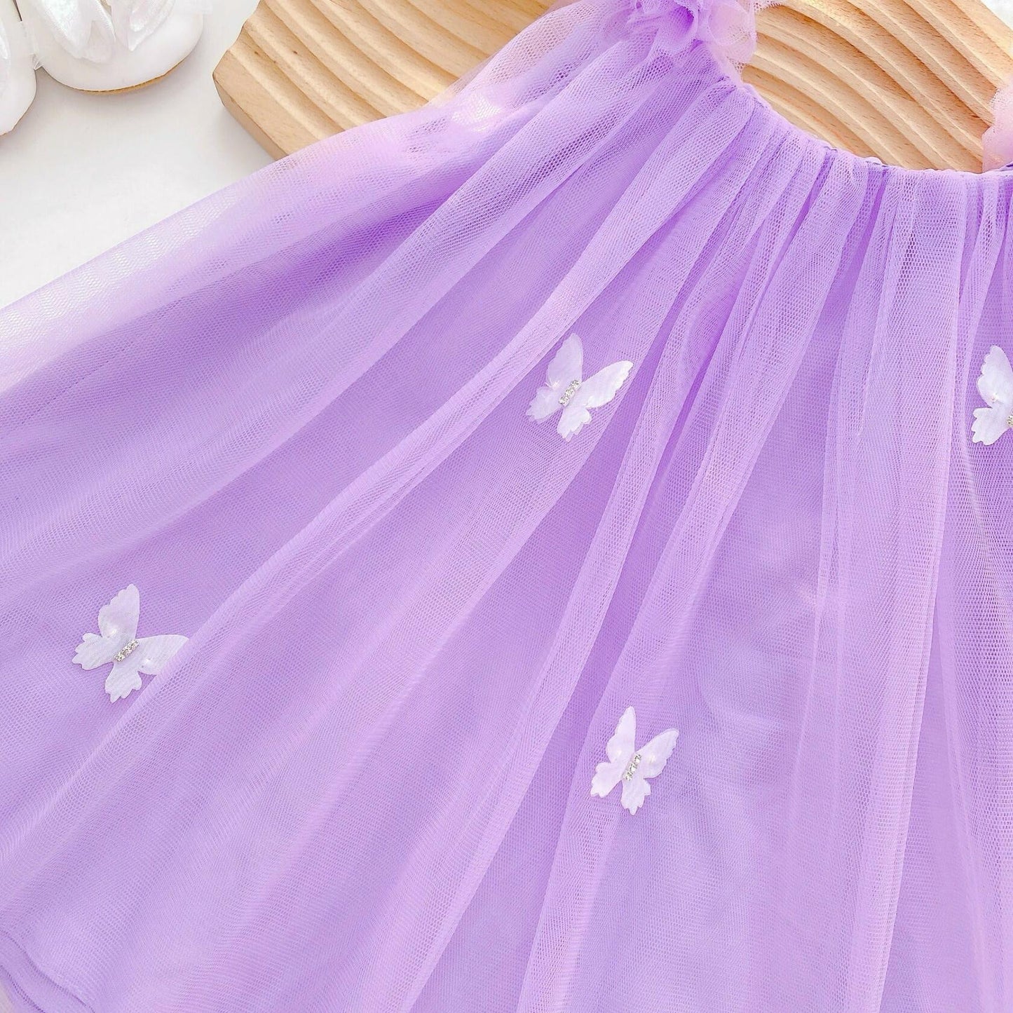 QB Baby Girl Dress Vintage Lace Collar Tulle Skirt Purple Butterfly 12M