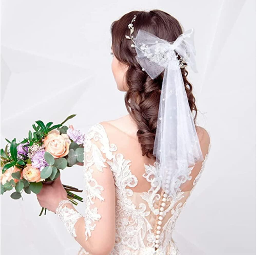 AKOAK White Bow Pearl Hairpin Wedding Tiara Hair Ornament 1 Pack