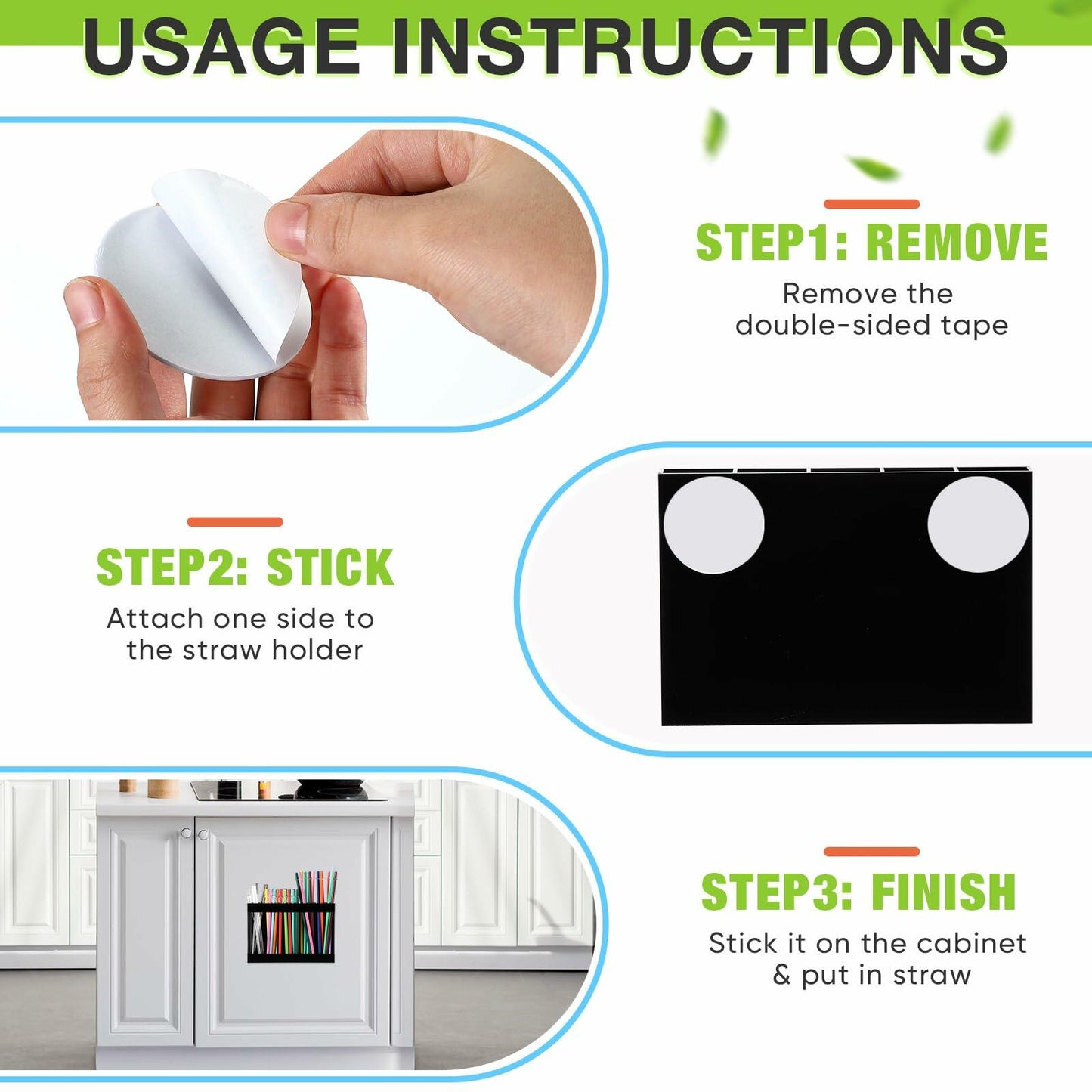 Qinyoung Acrylic Straw Holder Cabinet Door Mount Large Black Size Large