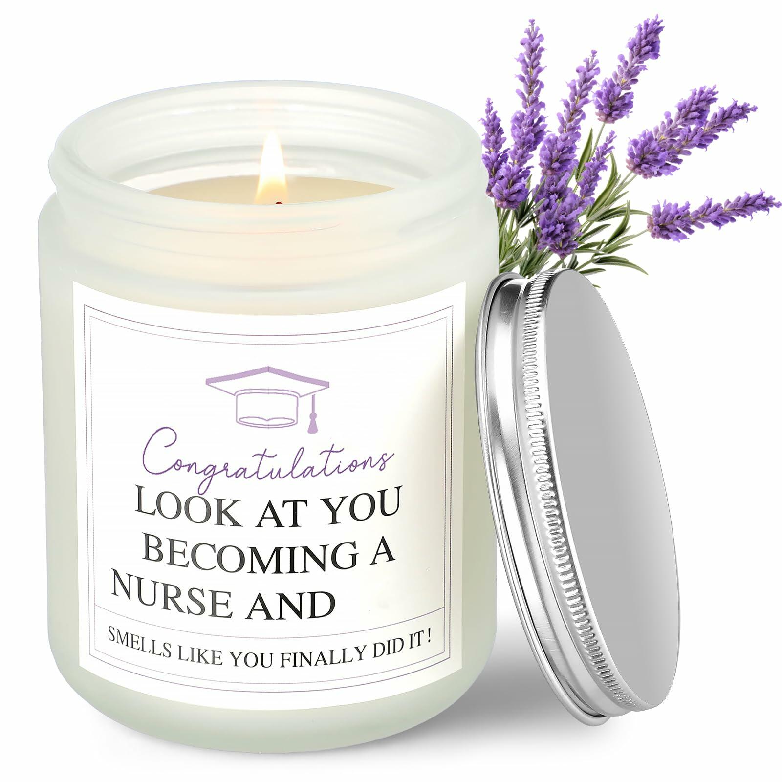 Conelist Nurse Graduation Scented Soy Candle Lavender 7oz Medical Theme