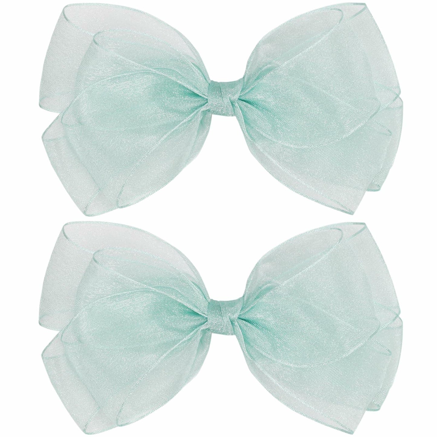 ZOLYCO Large 6 Inch Organza Double Hair Bow Clip Green 2 Pcs