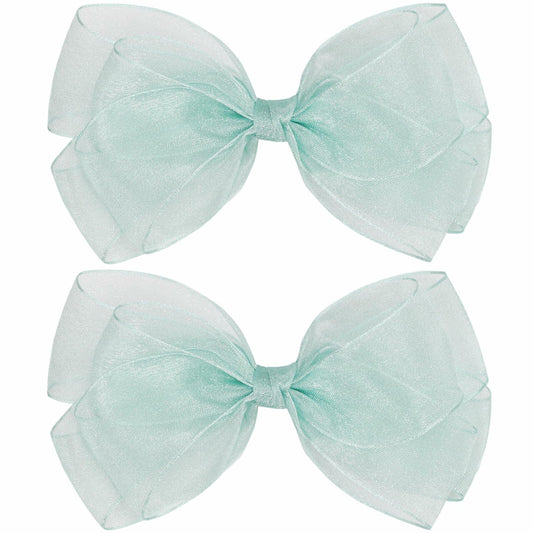 ZOLYCO Large 6 Inch Organza Double Hair Bow Clip Green 2 Pcs