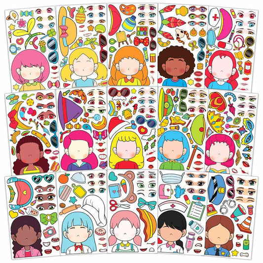 BOGIKI Make a Face Stickers 15 Sheets Waterproof Girl Halloween Party Favors
