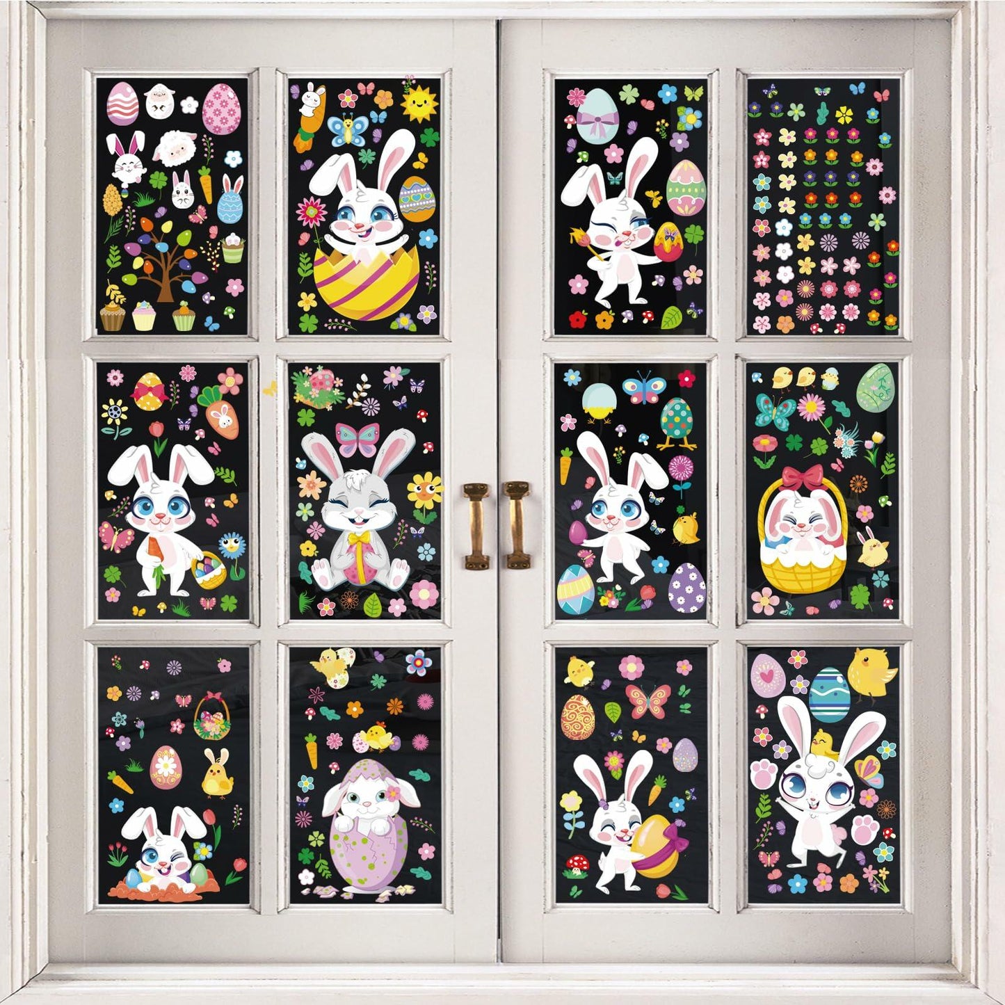 AOWDIAO Easter Window Clings 12 Sheets 366 Pcs Reusable 12x9 Inch Colorful