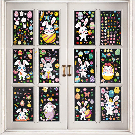 AOWDIAO Easter Window Clings 12 Sheets 366 Pcs Reusable 12x9 Inch Colorful