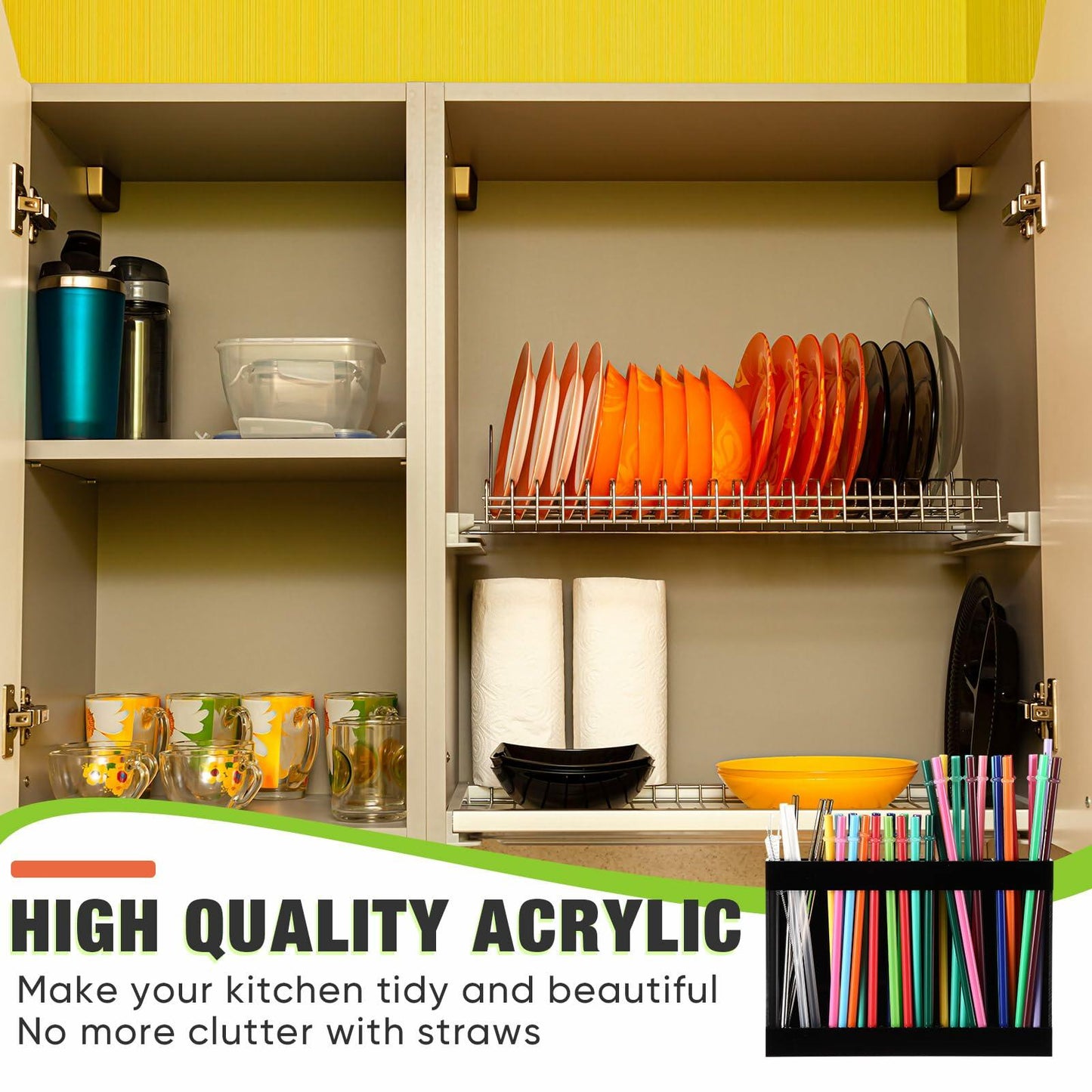 Qinyoung Acrylic Straw Holder Cabinet Door Mount Large Black Size Large