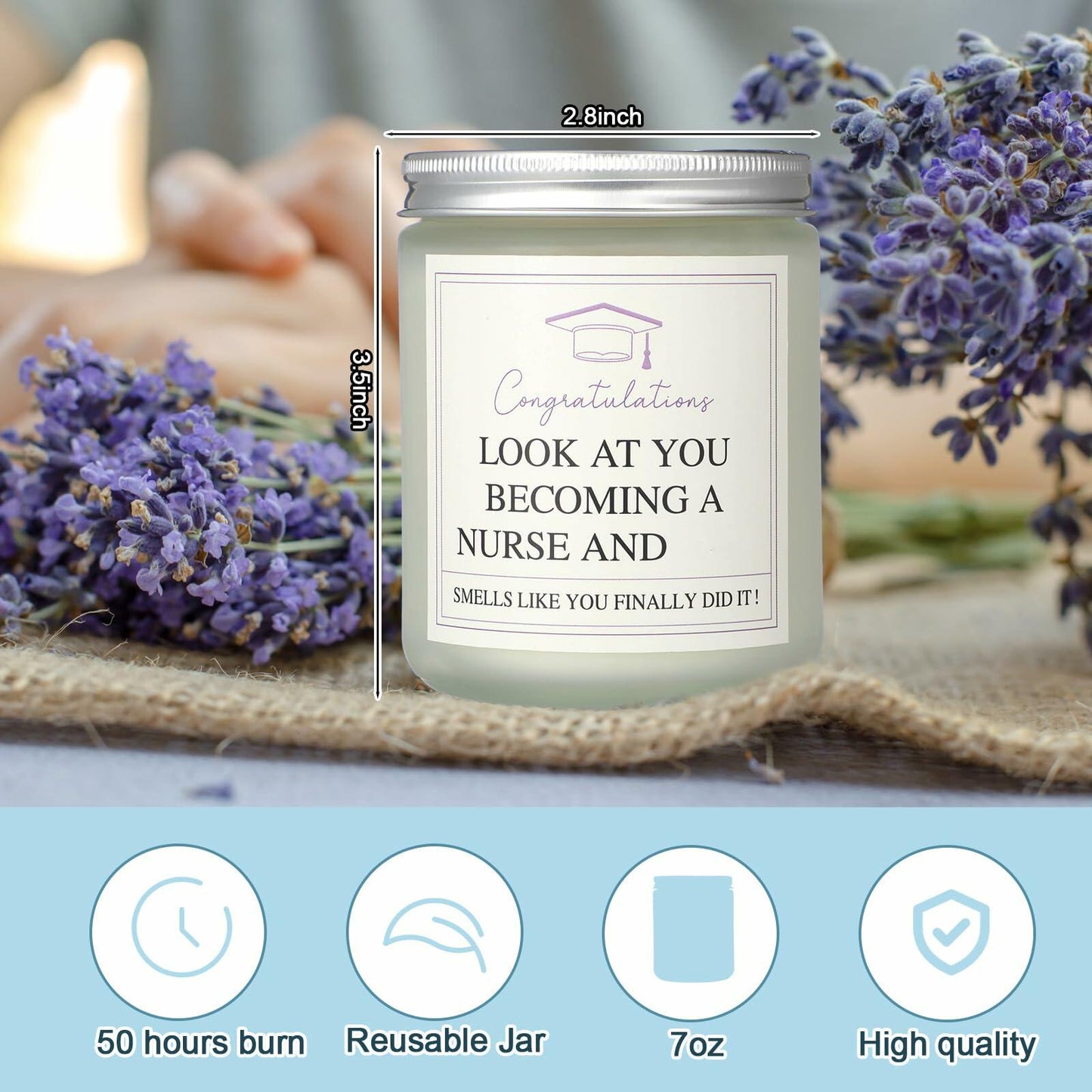 Conelist Nurse Graduation Scented Soy Candle Lavender 7oz Medical Theme
