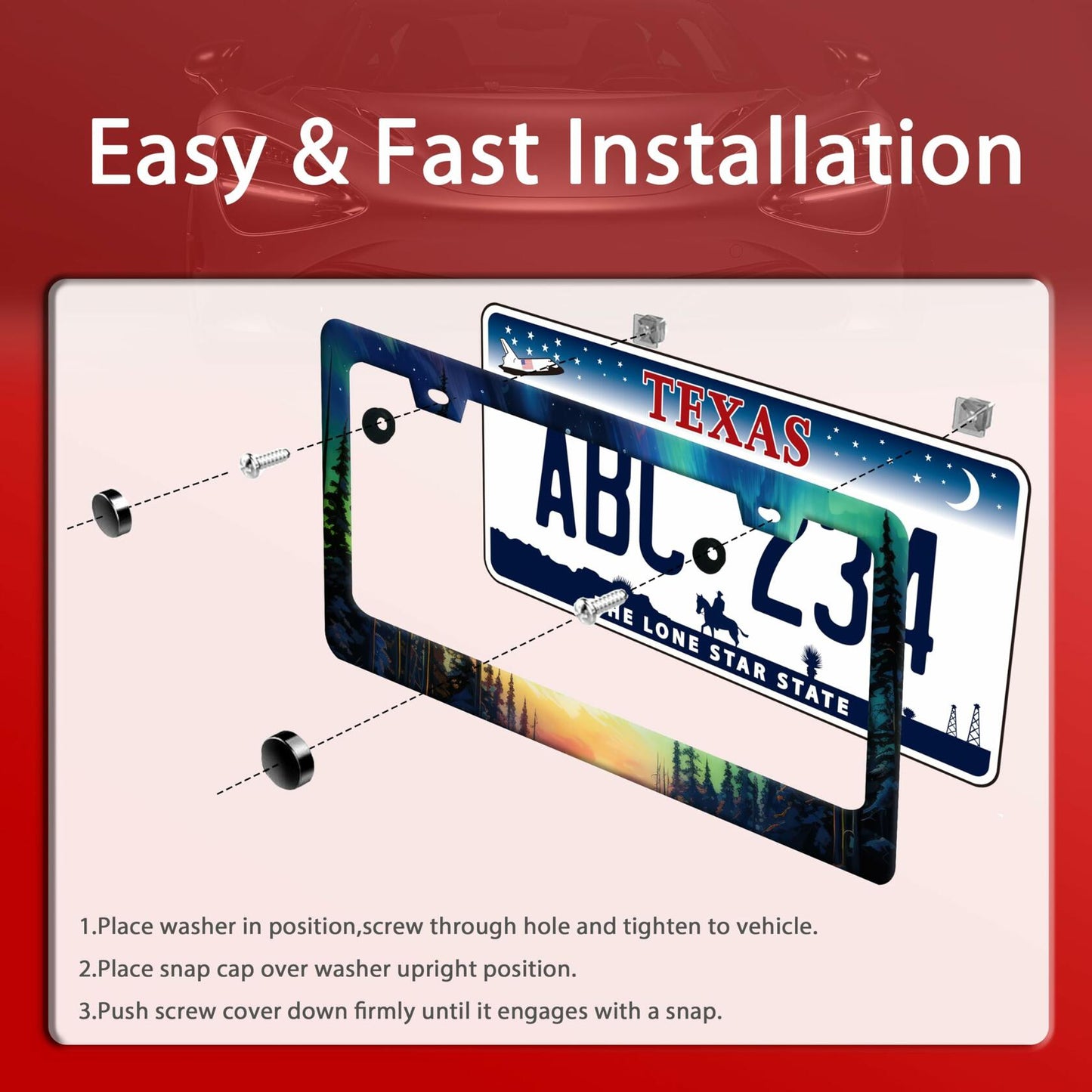 Ocean Waves Stainless Steel License Plate Frame 12.2x6 Inches with Screws