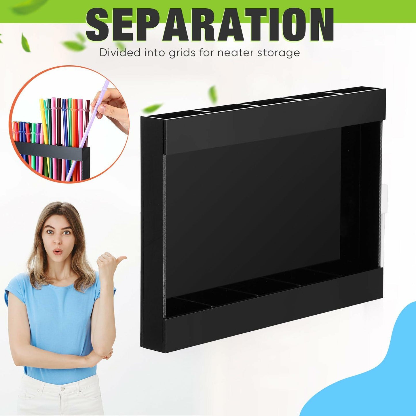 Qinyoung Acrylic Straw Holder Cabinet Door Mount Large Black Size Large