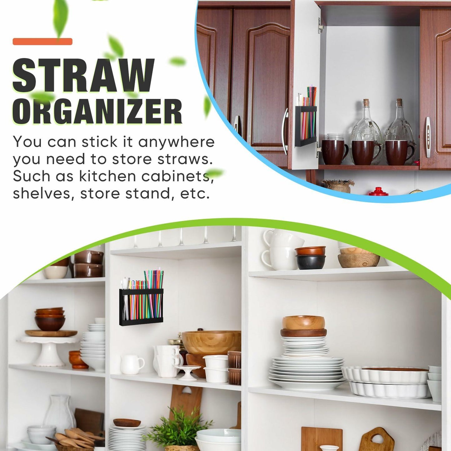 Qinyoung Acrylic Straw Holder Cabinet Door Mount Large Black Size Large