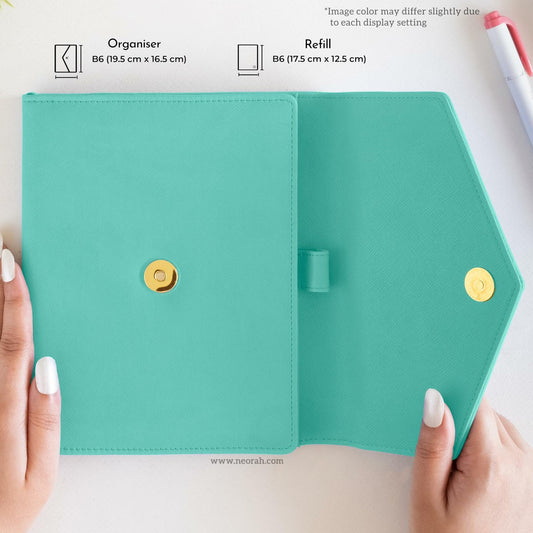 NEORAH B6 Notebook Sleeve Teal Faux Leather Dotgrid Journal Penloop Card Slots