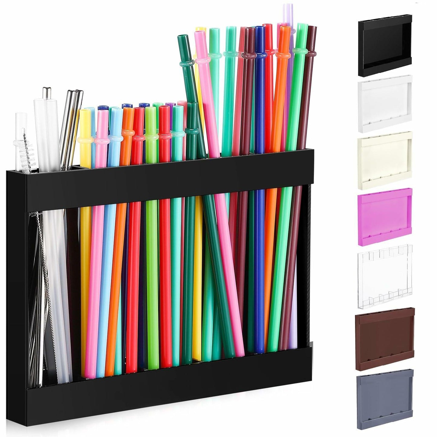 Qinyoung Acrylic Straw Holder Cabinet Door Mount Large Black Size Large