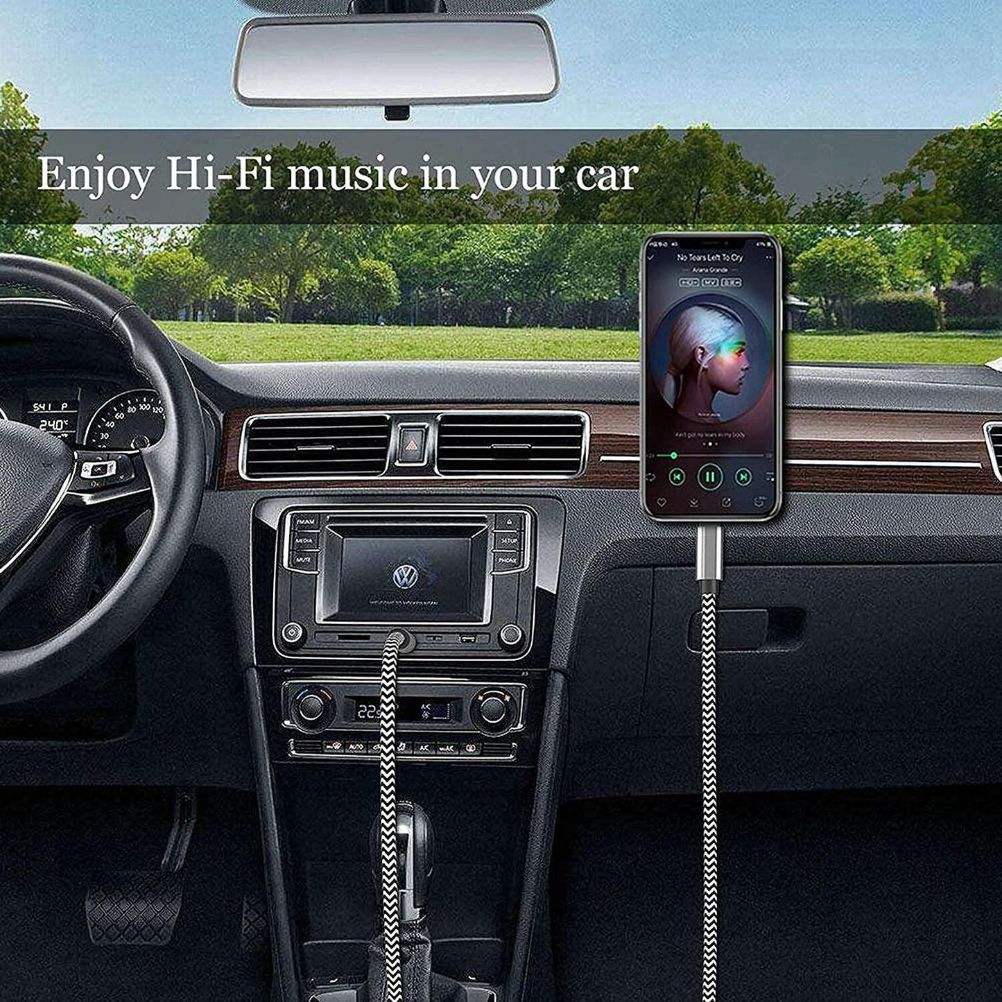 esbeecables Apple iPhone Lightning to 3.5mm Aux Cable Silver 3.3ft