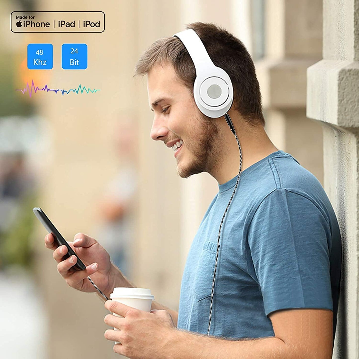 esbeecables Apple iPhone Lightning to 3.5mm Aux Cable Silver 3.3ft