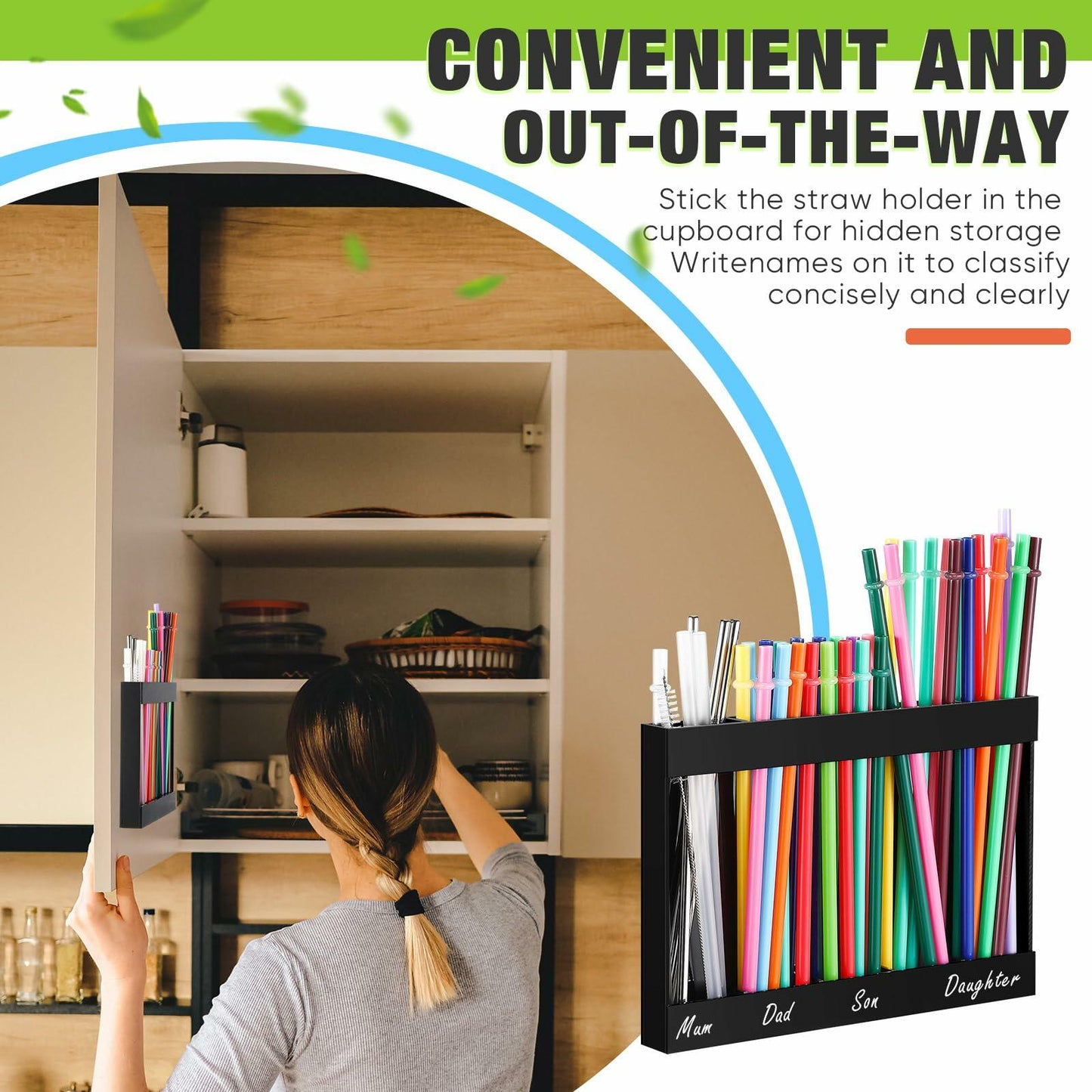 Qinyoung Acrylic Straw Holder Cabinet Door Mount Large Black Size Large