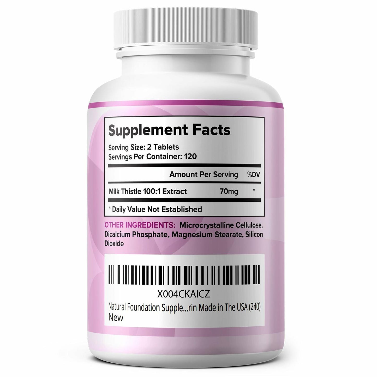 Natural Foundation Milk Thistle Supplement 70mg 240 Tablets USA 100:1 Extract