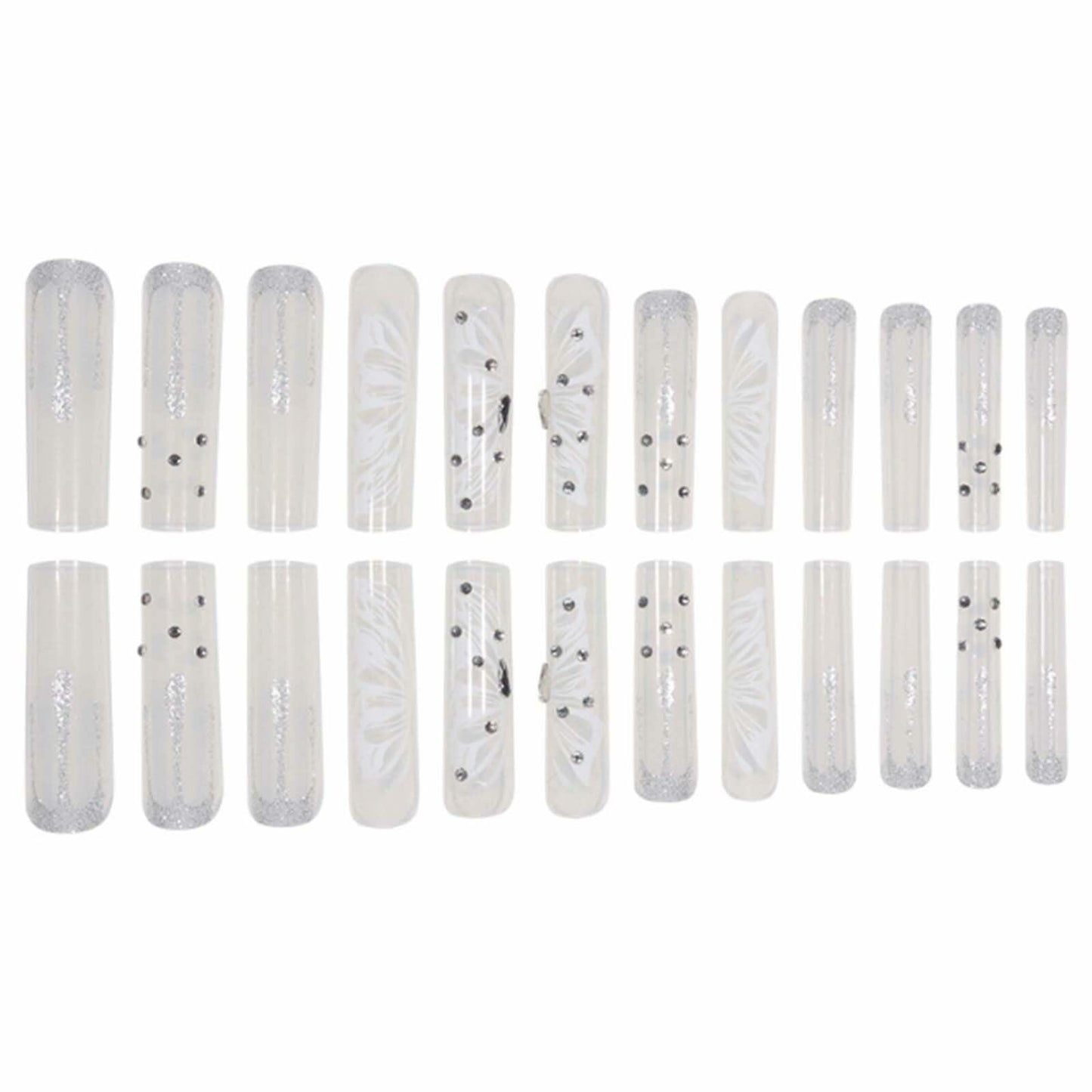 Gifiky Long Square Press-On Nails 24Pcs Gray Glitter Marble Fake Nails Women