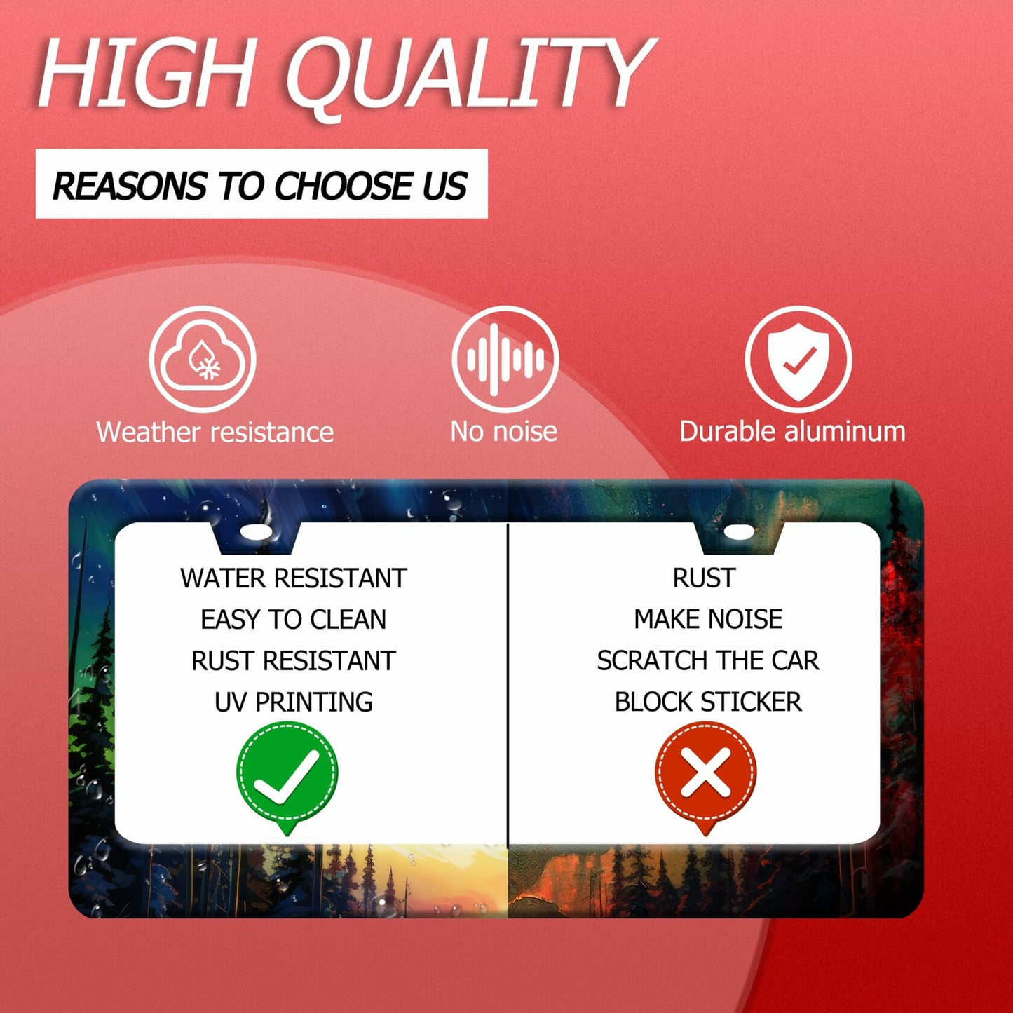 Ocean Waves Stainless Steel License Plate Frame 12.2x6 Inches with Screws