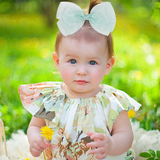 ZOLYCO Large 6 Inch Organza Double Hair Bow Clip Green 2 Pcs