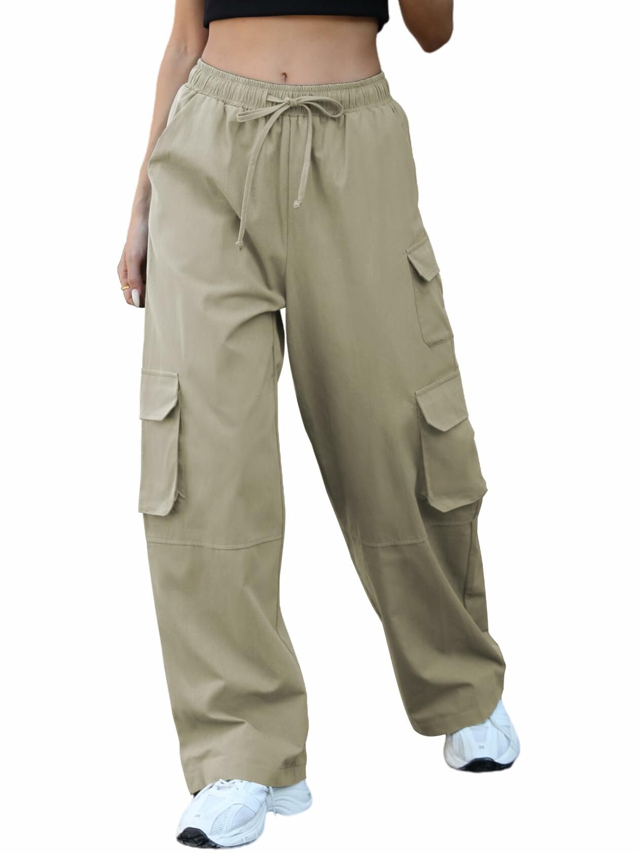 Uyvora Women's High Waisted Cargo Pants Straight Leg 7 Pockets Khaki