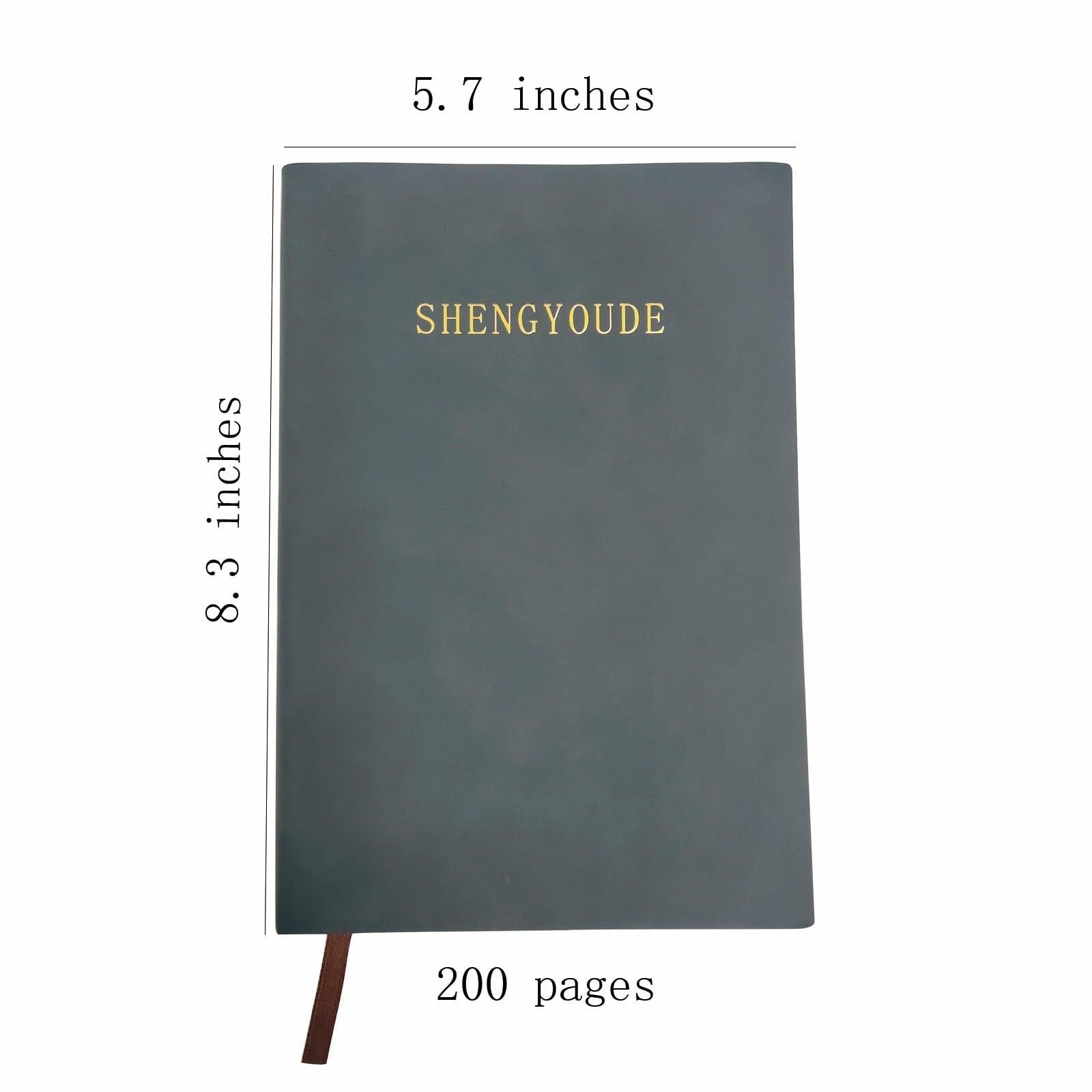shengyoude Business A5 PU Leather Notebook 8mm Grid 200 Pages Black