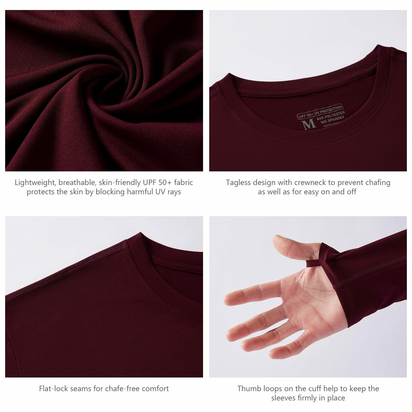 UVSAI Men’s UPF 50+ Long Sleeve Performance T-Shirt Burgundy Size 3X-Large
