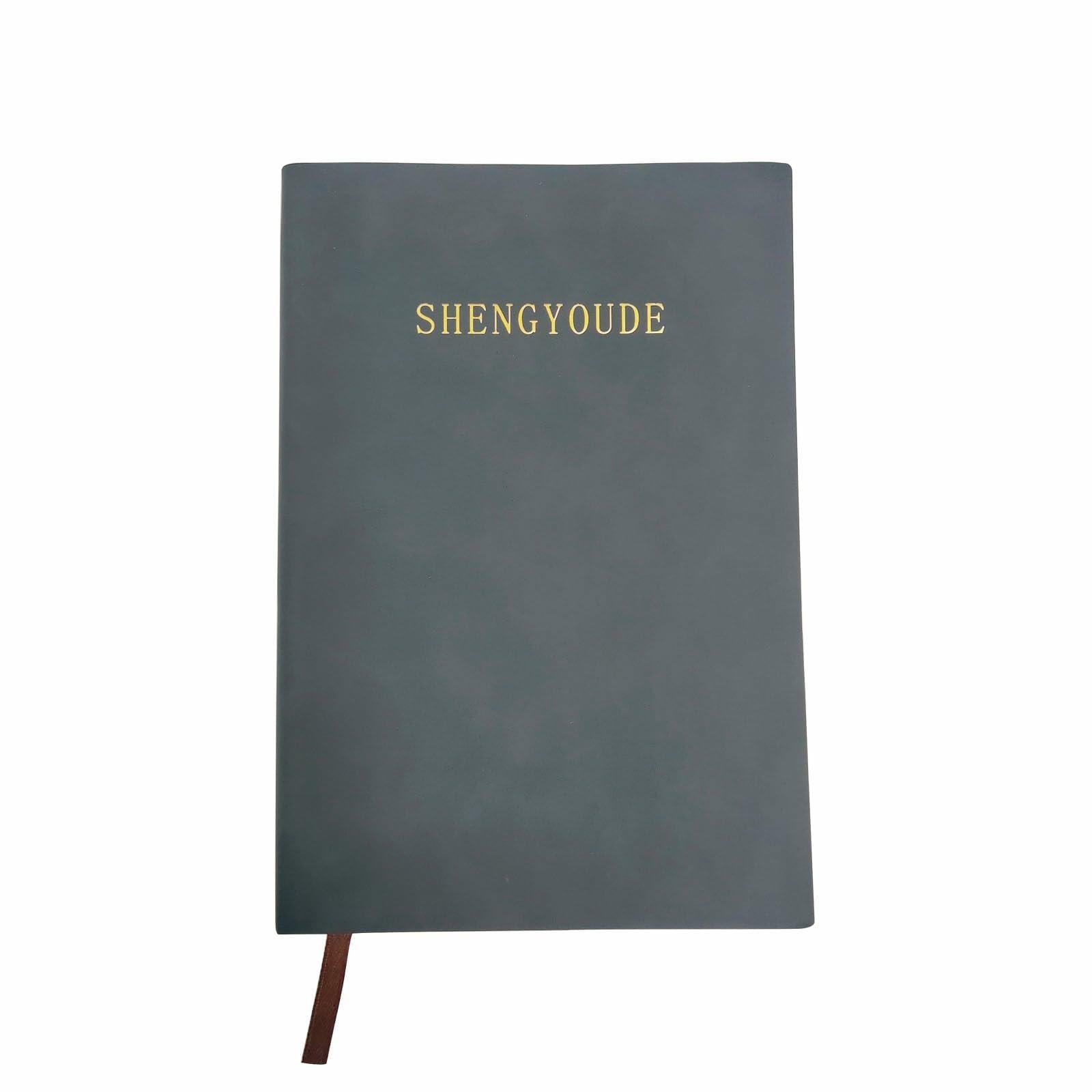 shengyoude Business A5 PU Leather Notebook 8mm Grid 200 Pages Black