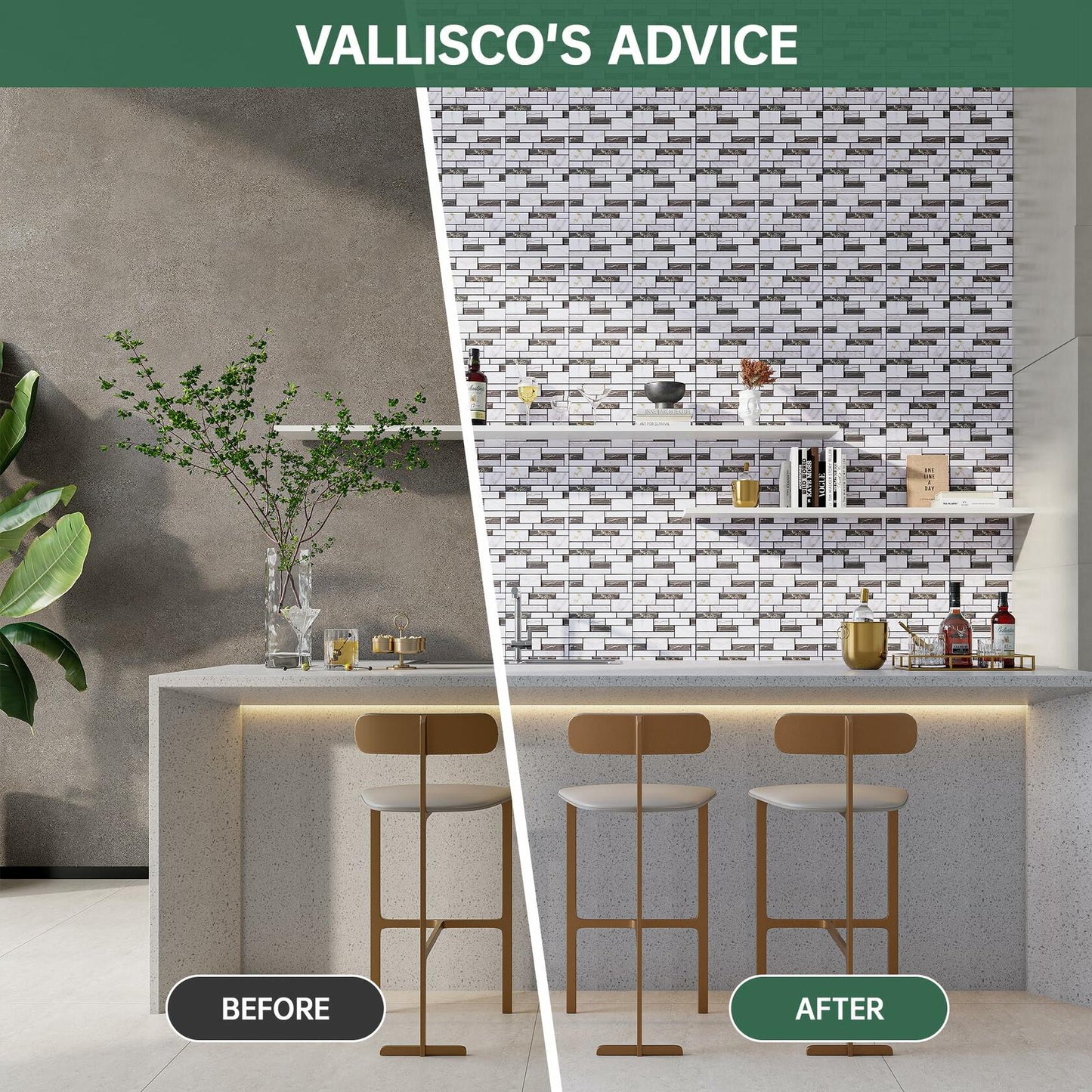 VallisCo 3D Faux Brick Wall Panel 12x12 Black White Marble 10 Pcs PVC