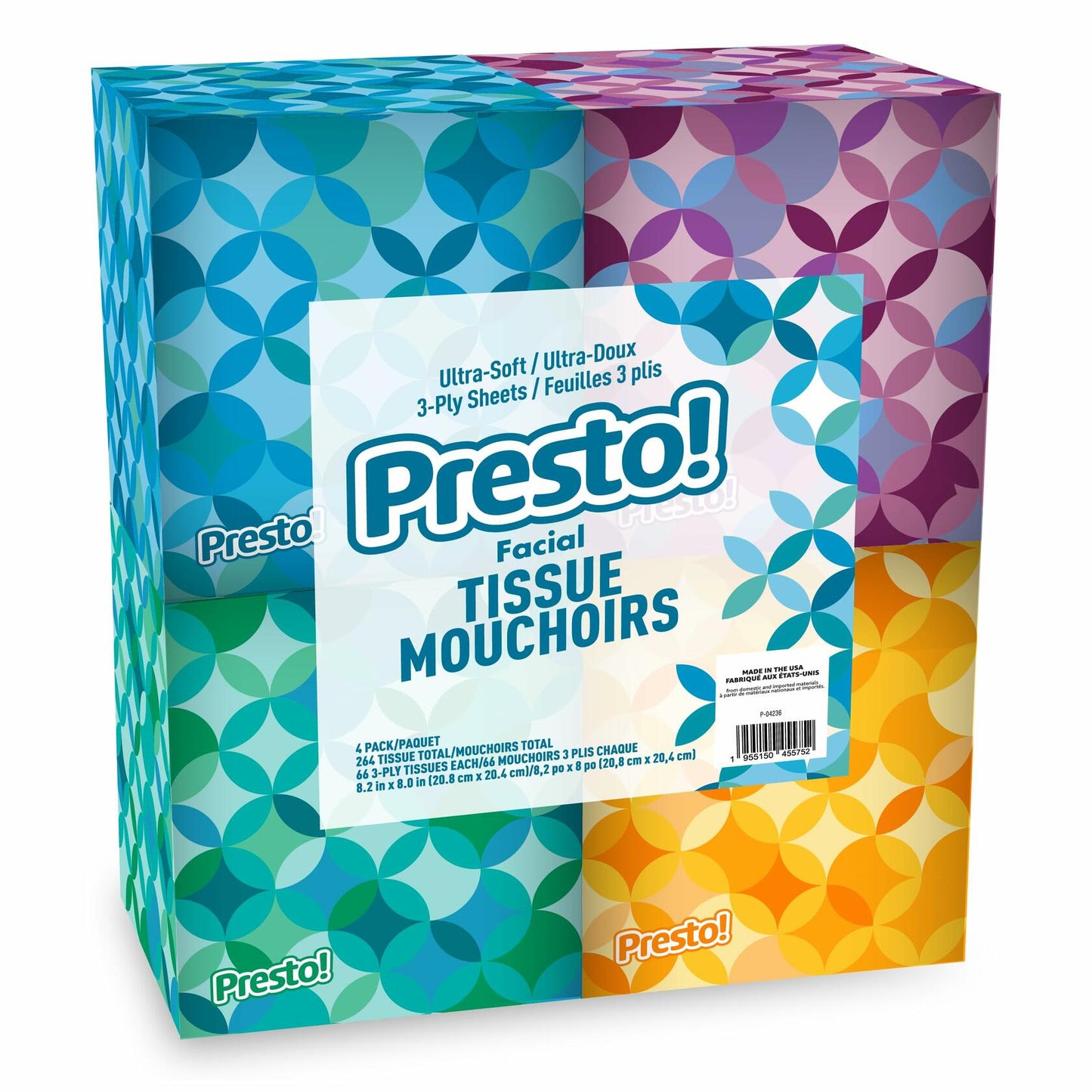 Amazon Presto! Ultra-Soft 3-Ply Facial Tissues 264 Count White 4 Packs
