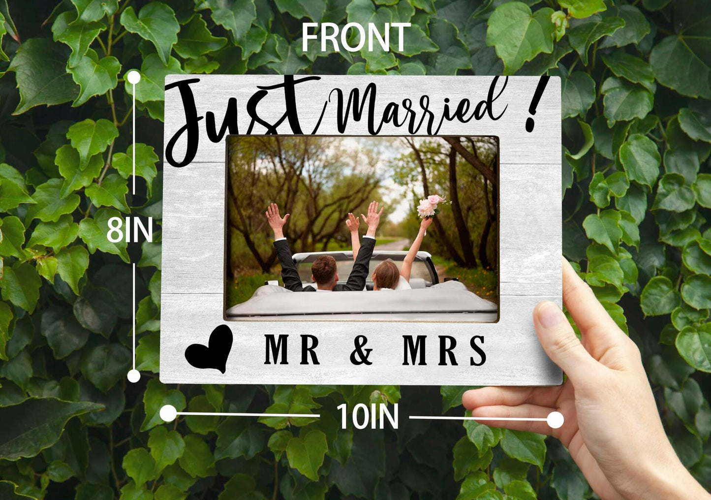 XDFVL Just Married Wedding Photo Frame Black 8x10 Horizontal