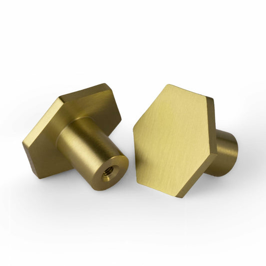 MODMONE Solid Brass Hexagonal Cabinet Knobs 1.18" Brushed Gold 10 Pack