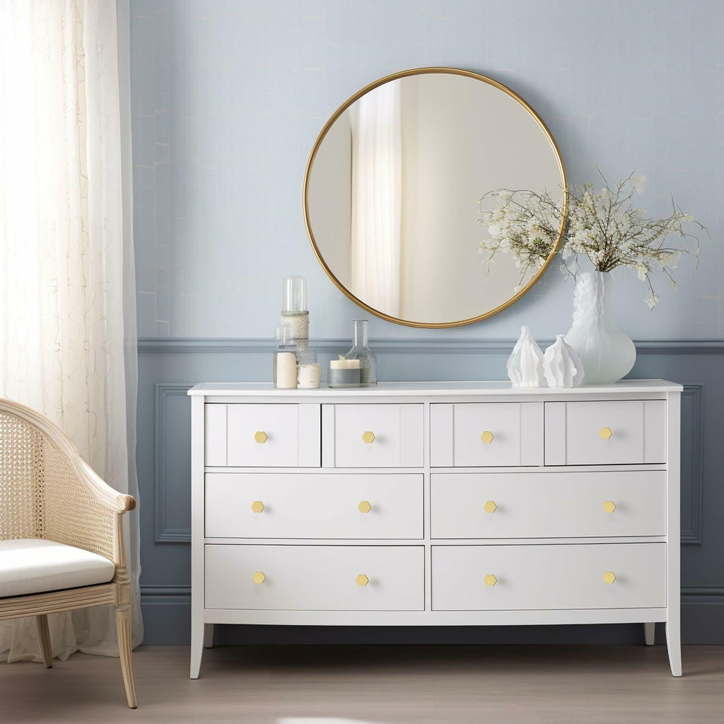 MODMONE Solid Brass Hexagonal Cabinet Knobs 1.18" Brushed Gold 10 Pack