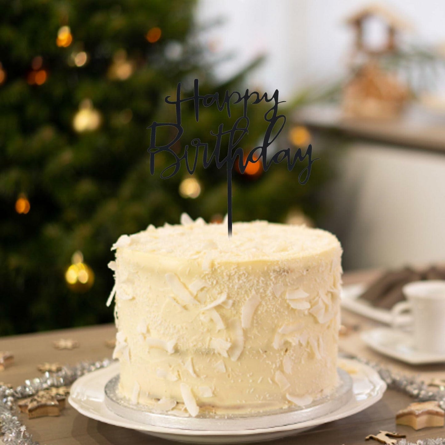 GLASNES Black Acrylic Happy Birthday Cake Topper 1 Piece Party Decor