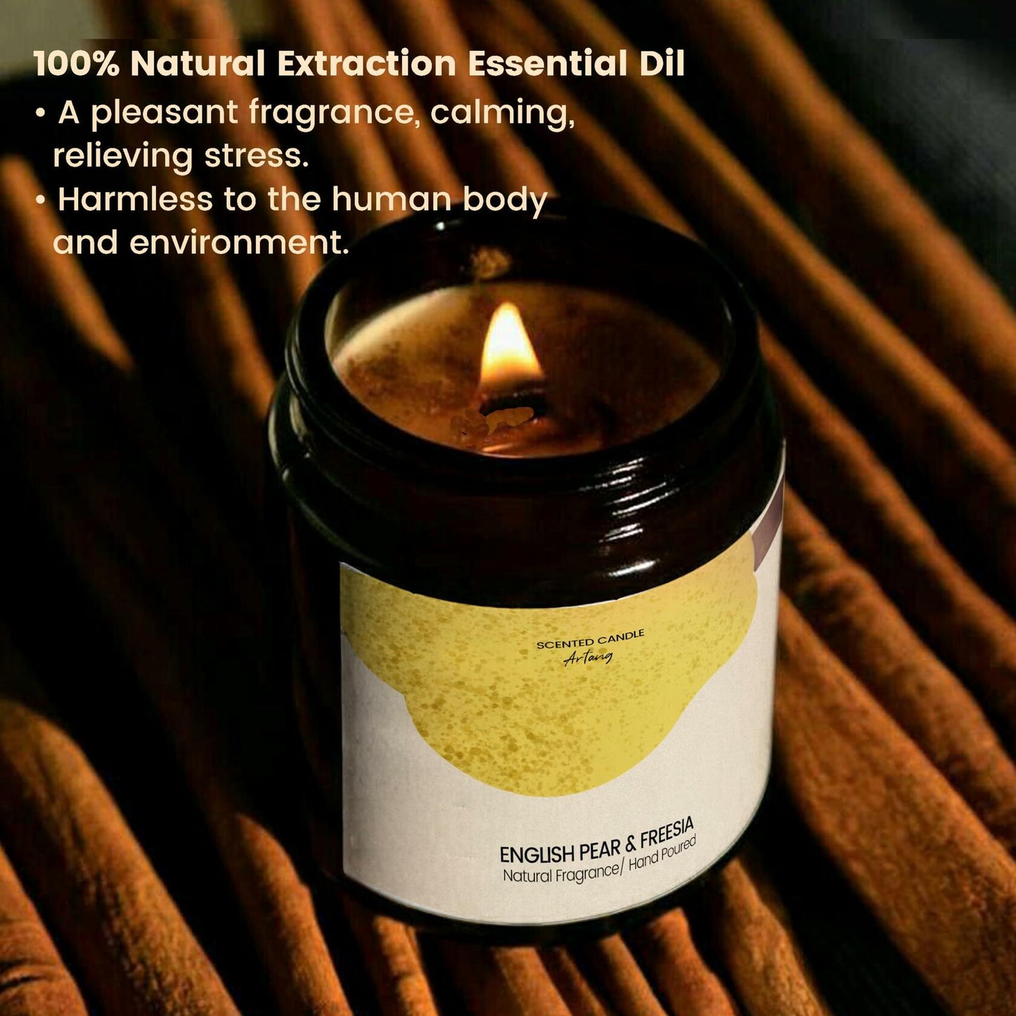 Generic English Pear & Freesia Scented Soy Candle Black Jar Chroma