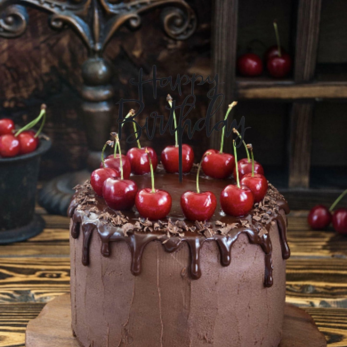 GLASNES Black Acrylic Happy Birthday Cake Topper 1 Piece Party Decor